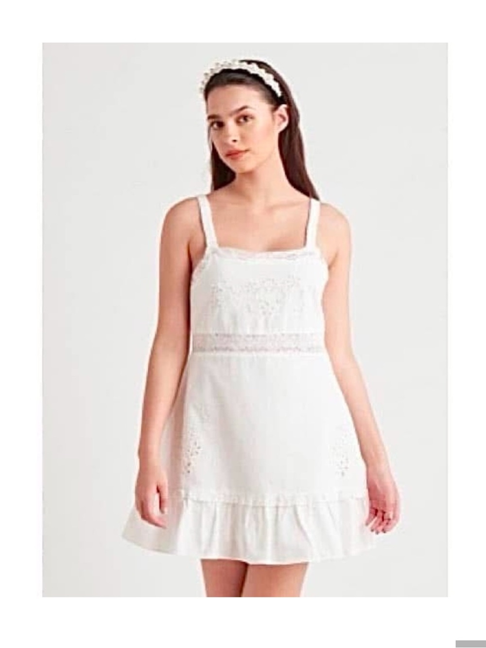 Zara White Cotton Eyelet Linen blend Sundress - Picture 4 of 5
